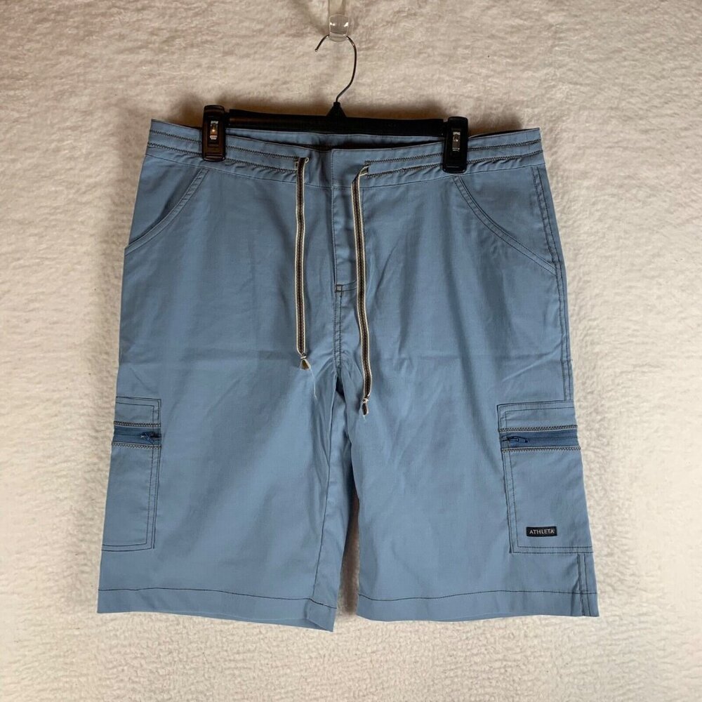 Athleta Mens Blue Nylon Stretch Drawstring Bermuda Cargo Board Shorts Large 9326